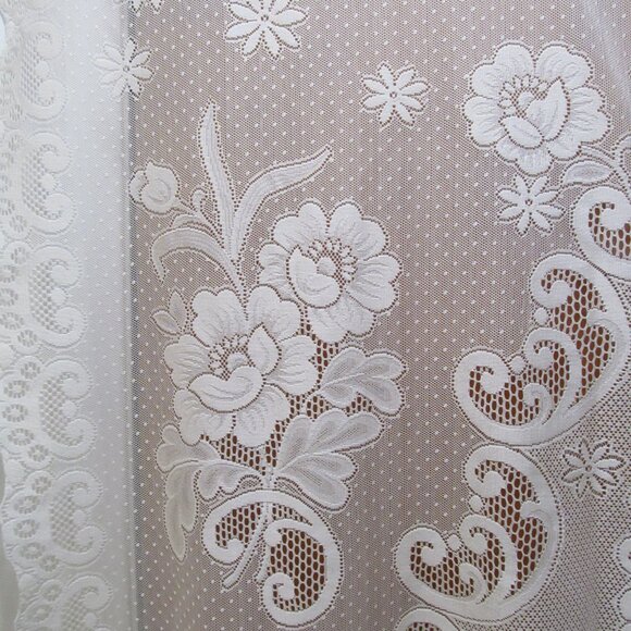 JC Penney Set of 3 Floral Lace Curtains Ivory Cream Scalloped Edges 72 x 42.5" - Picture 1 of 16
